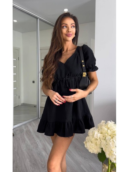 Муслинова сукня міні чорного кольору 33536