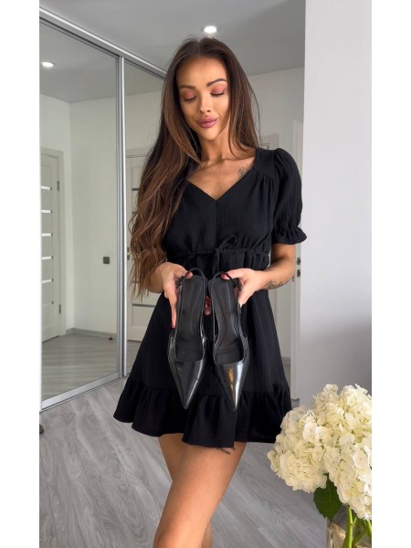 Муслинова сукня міні чорного кольору 33536