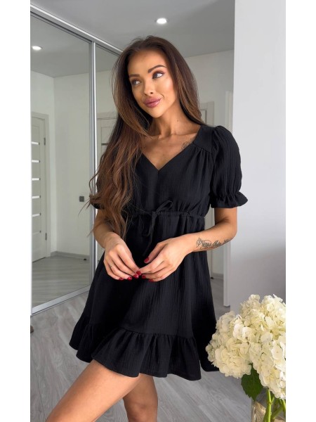 Муслинова сукня міні чорного кольору 33536