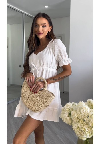 Муслинова сукня міні молочного кольору 33538