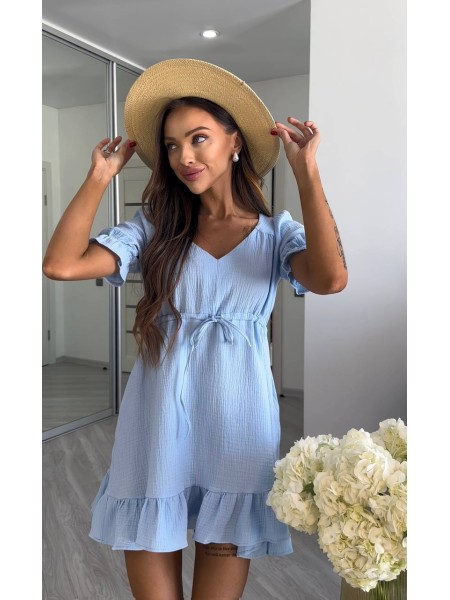 Муслинова сукня міні блакитного кольору 33539