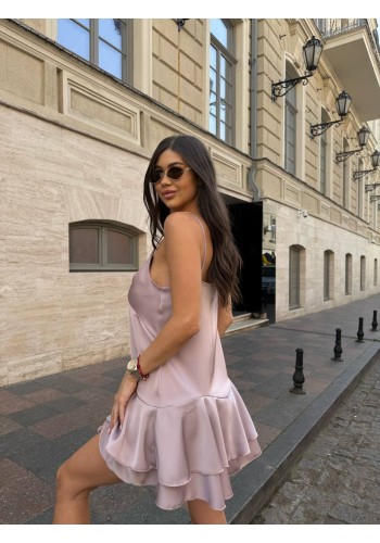 Шовкова сукня міні з пишною спідницею пудрового кольору 33546
