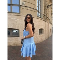 Шовкова сукня міні з пишною спідницею блакитного кольору 33547