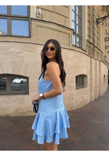 Шовкова сукня міні з пишною спідницею блакитного кольору 33547