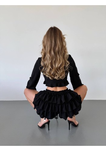 Жіночий костюм (топ+шорти) з рюшами чорного кольору 33549