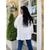 Жіноча сорочка з манжетами на резинці молочного кольору 33550