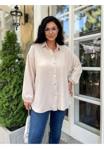 Жіноча сорочка з манжетами на резинці бежевого кольору 33551
