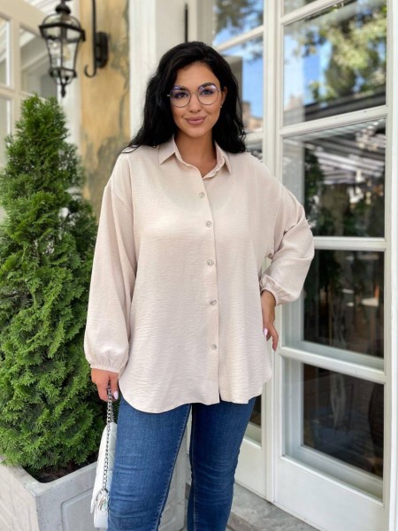 Жіноча сорочка з манжетами на резинці бежевого кольору 33551