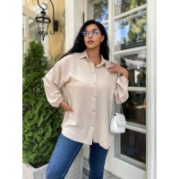 Жіноча сорочка з манжетами на резинці бежевого кольору 33551