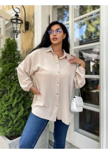 Жіноча сорочка з манжетами на резинці бежевого кольору 33551