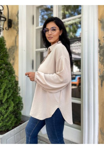 Жіноча сорочка з манжетами на резинці бежевого кольору 33551