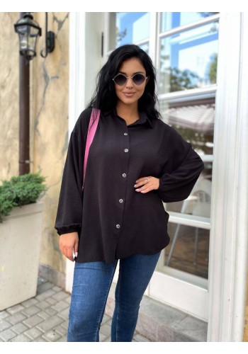 Жіноча сорочка з манжетами на резинці чорного кольору 33552