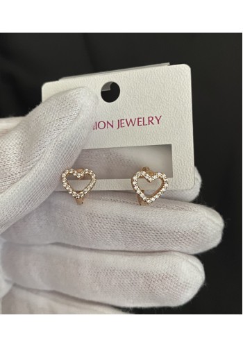 Сережки серце круглий замок золотого кольору 33554