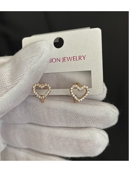 Сережки серце круглий замок золотого кольору 33554