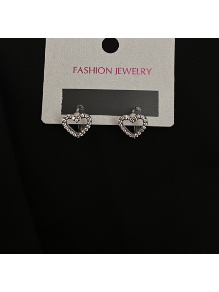 Сережки серце круглий замок срібного кольору 33555