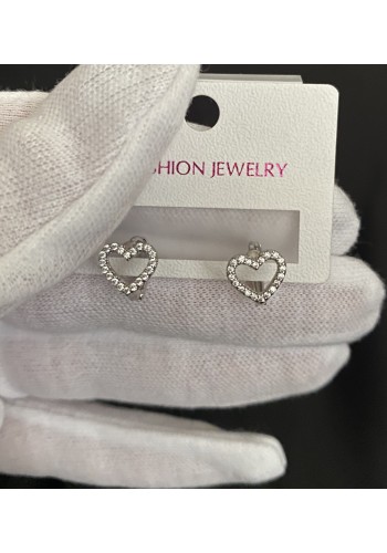 Сережки серце круглий замок срібного кольору 33555