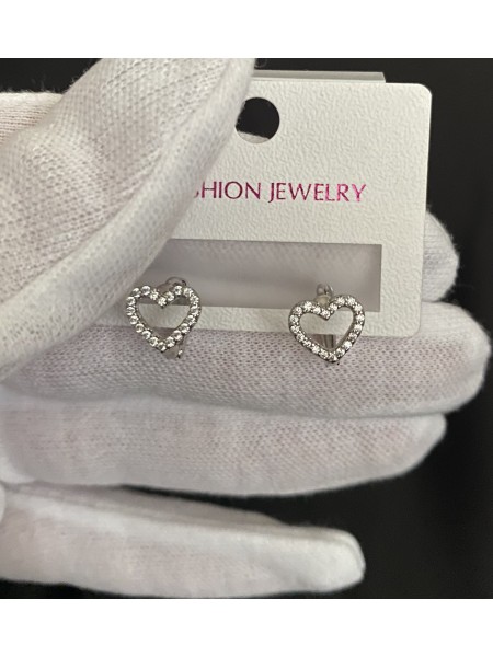 Сережки серце круглий замок срібного кольору 33555