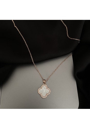 Підвіска біла Конюшина з ланцюжком золотого кольору 33556