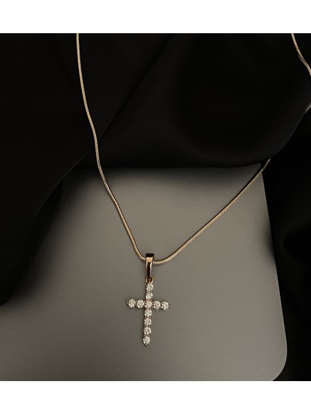 Підвіска хрестик з ланцюжком золотого кольору 33557