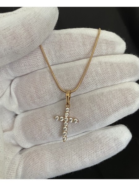 Підвіска хрестик з ланцюжком золотого кольору 33557