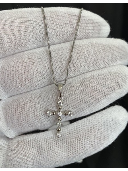 Підвіска хрестик з ланцюжком срібного кольору 33558