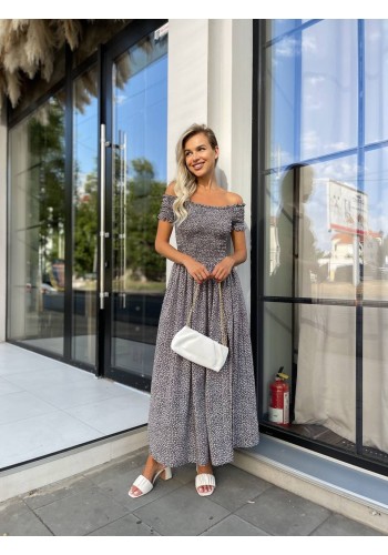 Літня сукня міді в квітку з відкритими плечима чорного кольору 33569