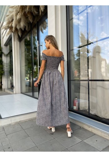 Літня сукня міді в квітку з відкритими плечима чорного кольору 33569