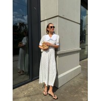 Легка сукня міді з коміром молочного кольору 33575