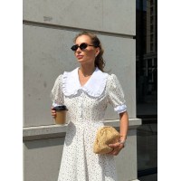 Легка сукня міді з коміром молочного кольору 33575