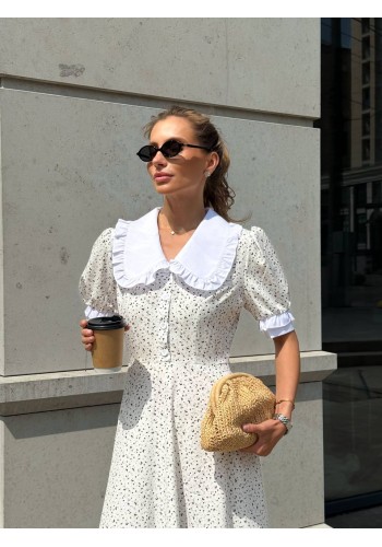 Легка сукня міді з коміром молочного кольору 33575