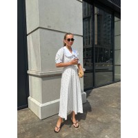 Легка сукня міді з коміром молочного кольору 33575