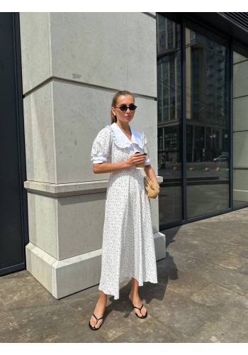 Легка сукня міді з коміром молочного кольору 33575