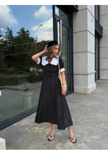 Легка сукня міді з коміром чорного кольору 33576