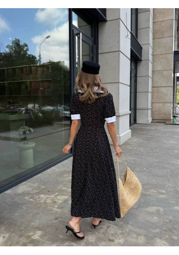 Легка сукня міді з коміром чорного кольору 33576