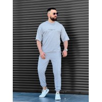 Мужской летний прогулочный костюм серого цвета 33580