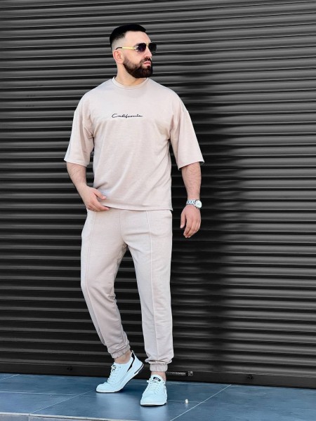 Чоловічий літній прогулянковий костюм бежевого кольору 33581