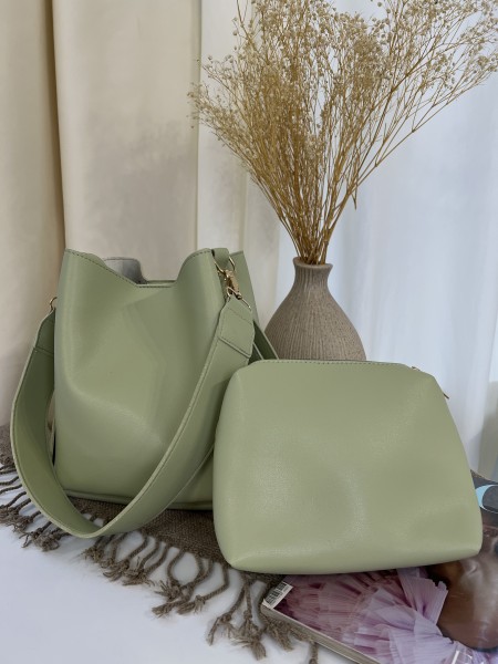 Сумка з косметичкою 2 В 1 світло-зеленого кольору 24019