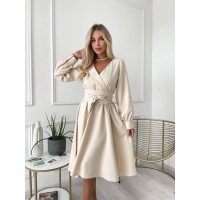 Сукня міді з поясом, світло-бежевого кольору 24223
