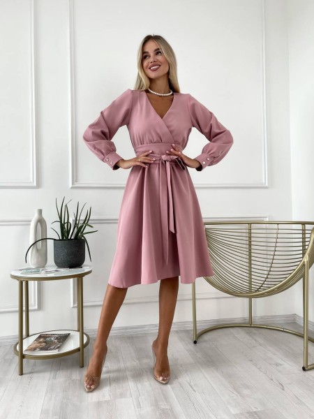 Сукня міді з поясом, фрезового кольору 24227