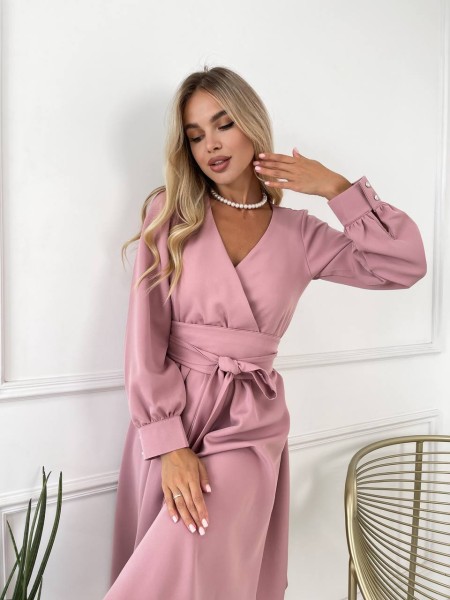 Сукня міді з поясом, фрезового кольору 24227