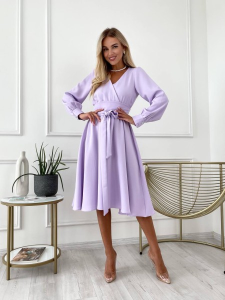 Сукня міді з поясом, лавандового кольору 24228