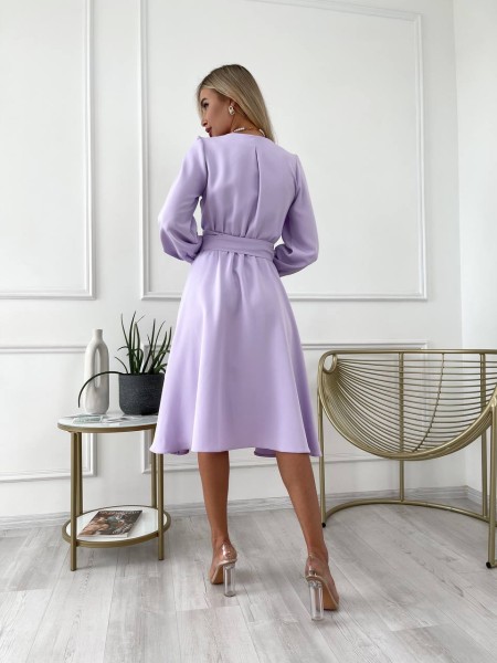 Сукня міді з поясом, лавандового кольору 24228