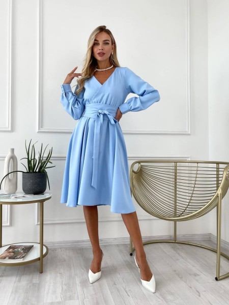 Сукня міді з поясом, блакитного кольору 24231