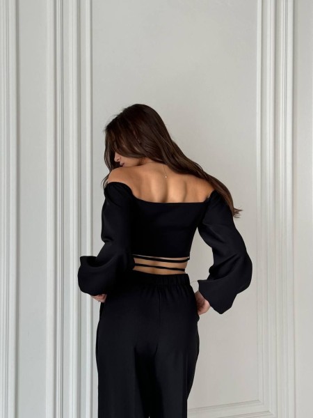 Костюм топ + штани чорного кольору 24319