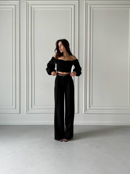 Костюм топ + штани чорного кольору 24319