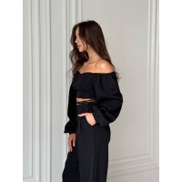 Костюм топ + штани чорного кольору 24319