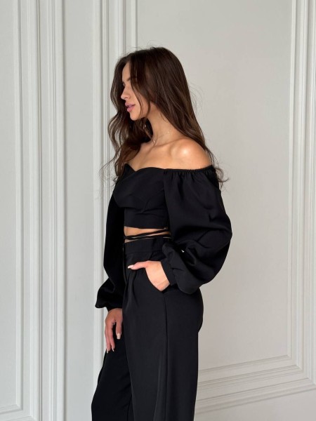 Костюм топ + штани чорного кольору 24319