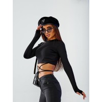 Топ на завязках с длинным рукавом,чёрного цвета 24696