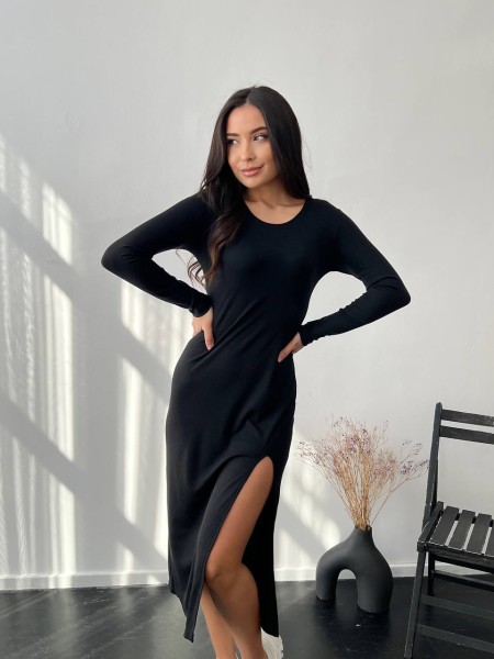 Міді сукня в рубчик, чорного кольору 24712 Pro