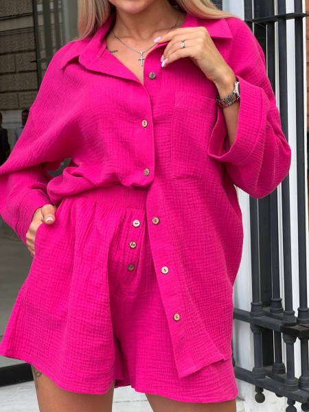Жіночий костюм: сорочка з шортиками, малинового кольору 24854 АА